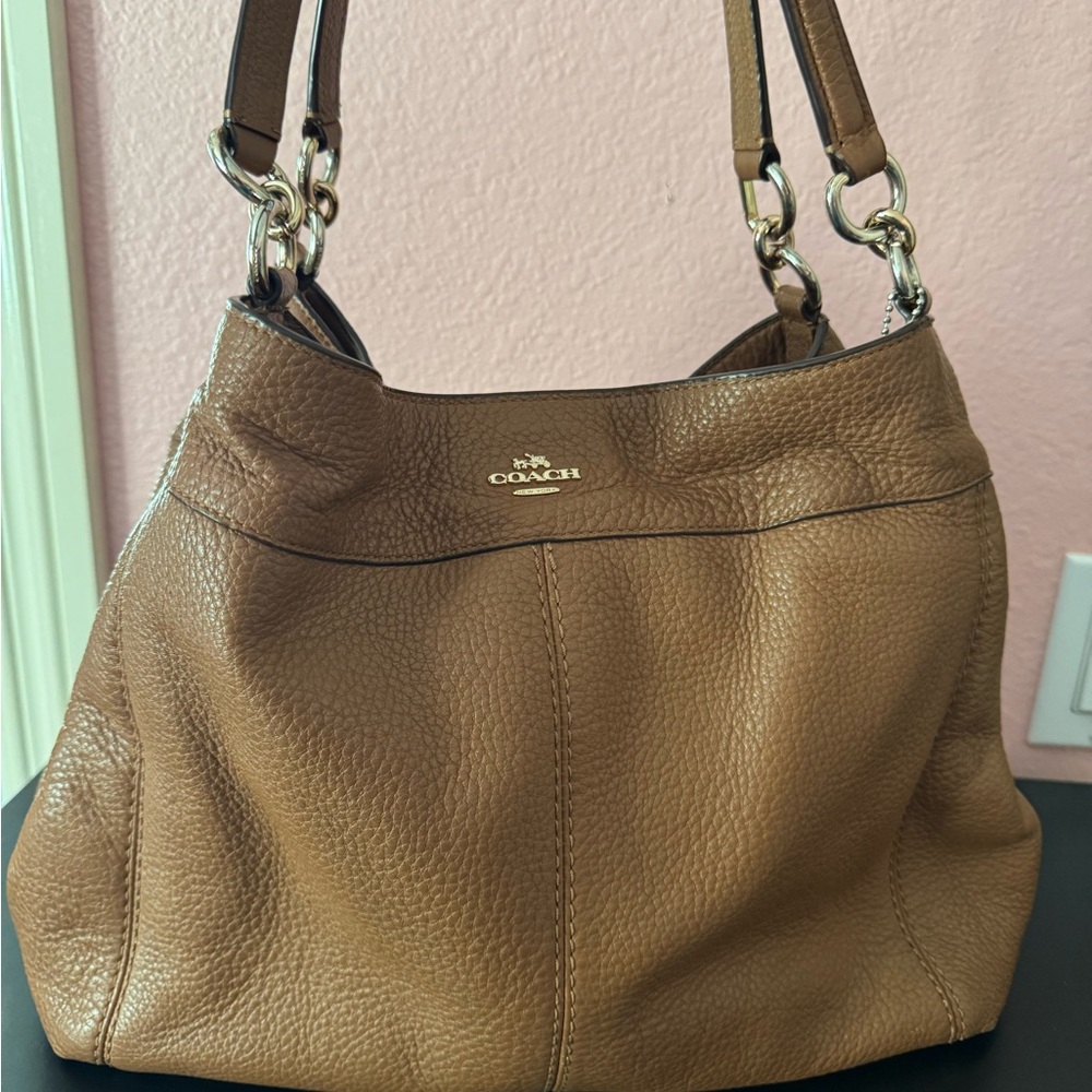 Coach Tan Pebbled  Leather Edie Shoulder Bag